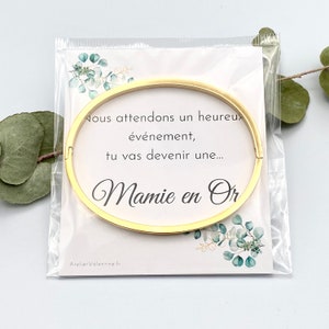 Future mamie, Jonc + carte, annonce grossesse, annonce bébé, cadeau personnalisé mamie bébé naissance - MAMIE EN OR