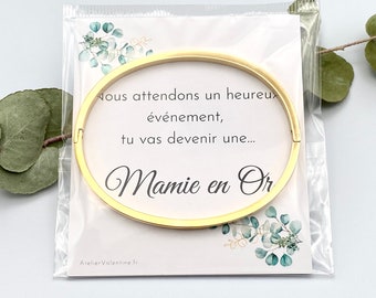 Future mamie, Jonc + carte, annonce grossesse, annonce bébé, cadeau personnalisé mamie bébé naissance - MAMIE EN OR