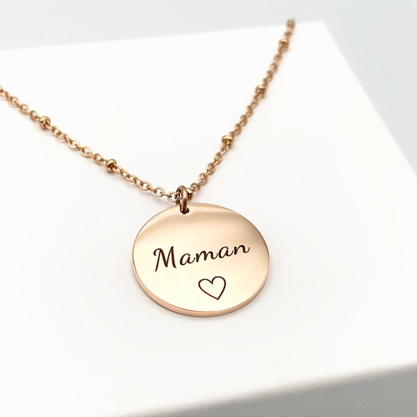 Collier médaille MAMAN, future maman, cadeau maman, fête des mères, collier personnalisé, bijoux personnalisés, collier or rose