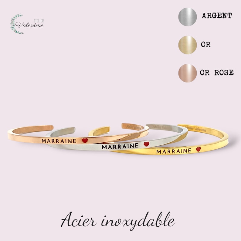 GODMOTHER, ADJUSTABLE bangle bracelet, girl baptism, boy baptism, personalized bracelet, original gift, godmother request, godmother gift, image 1