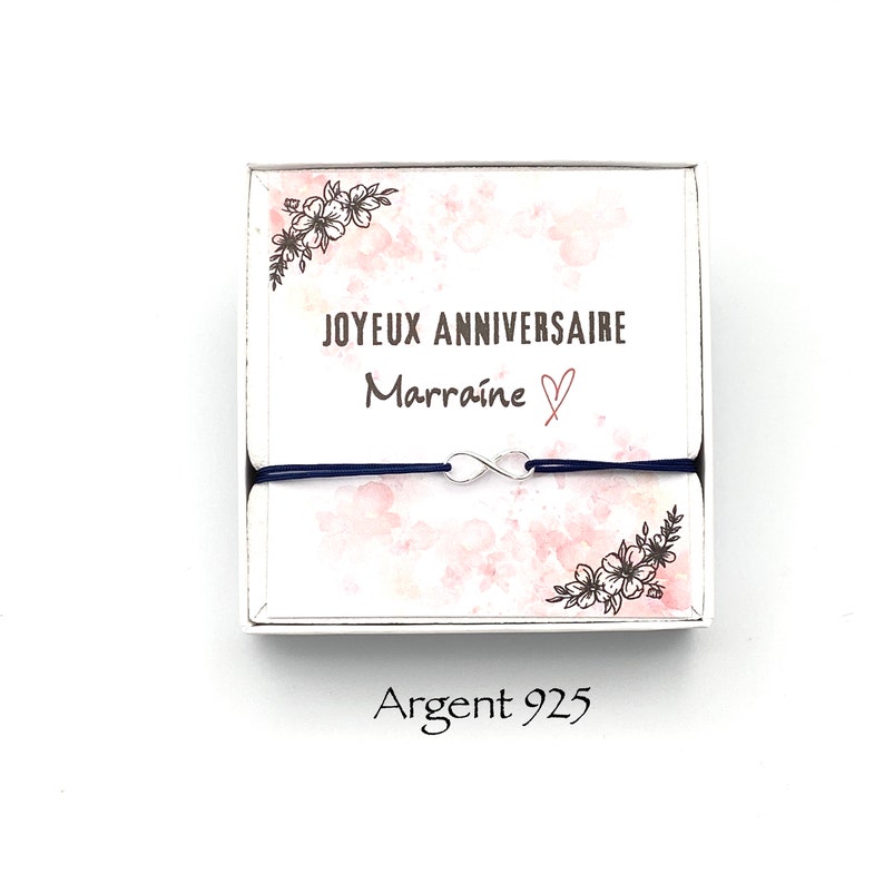 Coffret Anniversaire Marraine, Bracelet ajustable , bracelet argent femme, INFINI ARGENT 925, cadeau anniversaire, bracelet cordon infini image 6