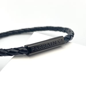 PARRAIN, Bracelet cordon cuir noir, bracelet personnalisé PARRAIN, demande Parrain, bapteme, bracelet parrain, futur parrain,annonce parrain image 1