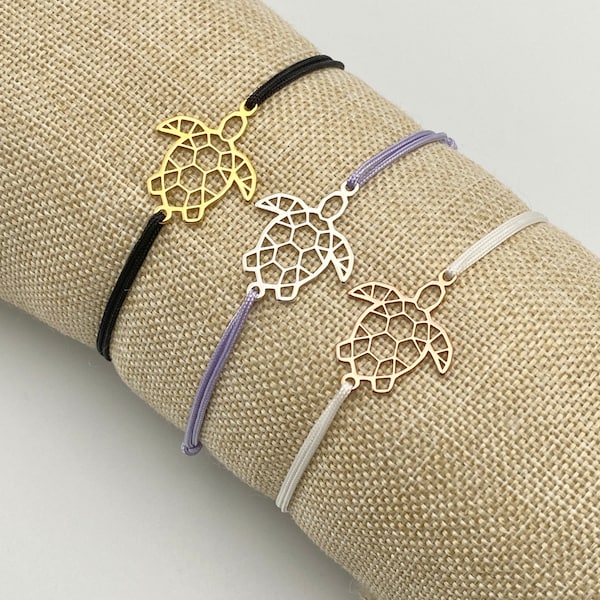 TORTUE Origami , Argent 925, Bracelet cordon, bracelet ajustable, bracelet tortue, bracelet intemporel, bracelet minimaliste, plaqué or rose