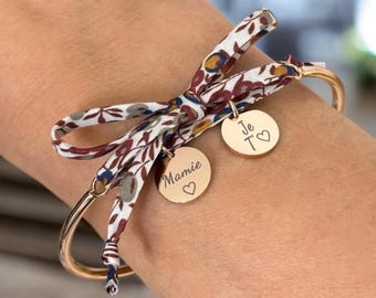 Bonne fête maman, Jonc avec cordon Liberty, bijou pour une maman, bracelet personnalisé, fête des mamans, cadeau pour une Maman,