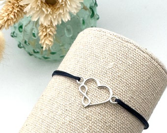 Coeur infini, argent 925, plaqué Or, bracelet ajustable, bracelet or rose, bijoux coeur, bracelet infini , bracelet amitié, evjf,