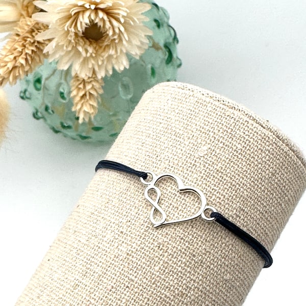 Coeur infini, argent 925, plaqué Or, bracelet ajustable, bracelet or rose, bijoux coeur, bracelet infini , bracelet amitié, evjf,