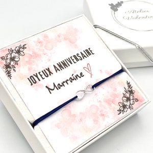 Coffret Anniversaire Marraine, Bracelet ajustable , bracelet argent femme, INFINI ARGENT 925, cadeau anniversaire, bracelet cordon infini image 2