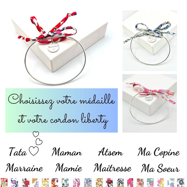 Choisissez votre médaille, Cordon Liberty ajustable, baptême, bracelet personnalisé, cadeau original, ma soeur, cadeau copine, bff, evjf