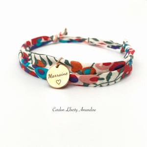 MARRAINE, Cordon Liberty ajustable, baptême, bracelet personnalisé, cadeau original, demande marraine, cadeau marraine, image 1