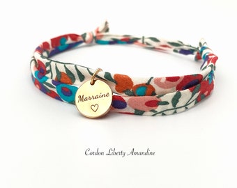 MARRAINE, Cordon Liberty ajustable, baptême, bracelet personnalisé, cadeau original, demande marraine, cadeau marraine,