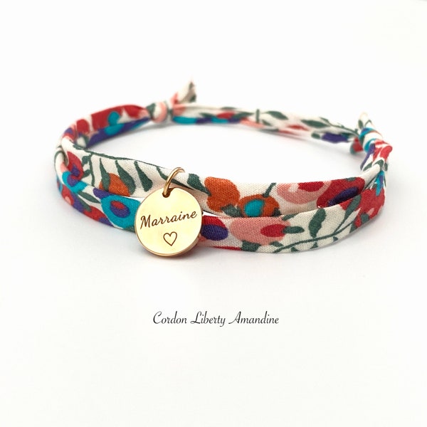 MARRAINE, Cordon Liberty ajustable, baptême, bracelet personnalisé, cadeau original, demande marraine, cadeau marraine,