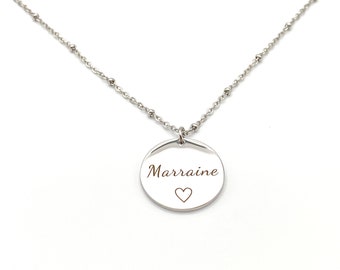 Collier médaille MARRAINE argent, future marraine, demande marraine, annonce marraine, cadeau marraine, baptême, annonce bébé, bijoux argent