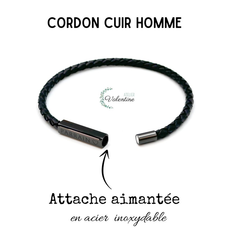 COFFRET Veux tu être mon Parrain Bracelet cordon cuir noir, bracelet personnalisé PARRAIN, demande Parrain, baptème, bracelet parrain, image 3