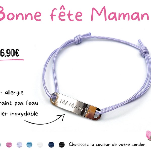 MAMAN, gourmette ajustable, cadeau fête des mères, bijoux personnalisé maman, bracelet maman, bijoux anti allergie, cadeau maman