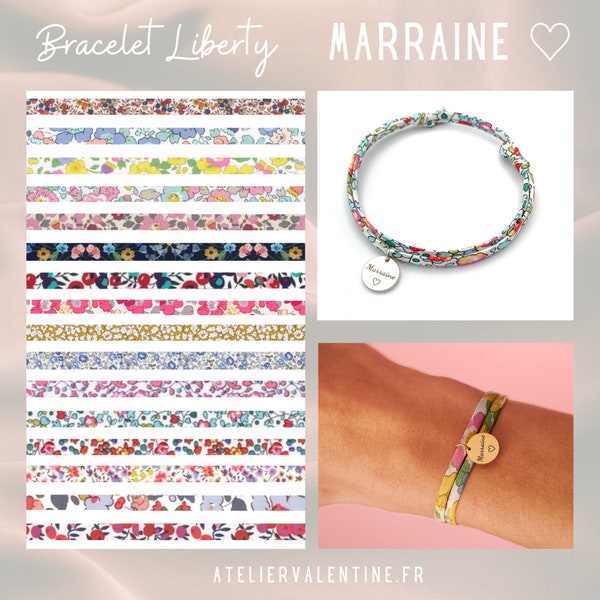 MARRAINE, Cordon Liberty ajustable, baptême, bracelet personnalisé, cadeau original, demande marraine, cadeau marraine, anniversaire