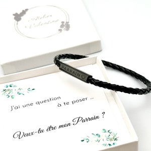 BOX Quieres ser mi padrino Pulsera cordón de cuero negro, pulsera personalizada PADRINO, petición padrino, bautismo, pulsera padrino, imagen 7