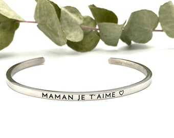 MAMÁ TE AMO - Brazalete ajustable, grabado en negro, acero inoxidable, regalo del Día de la Madre, regalo de mamá