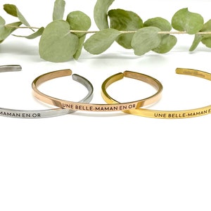 A mother-in-law in gold - Adjustable bangle bracelet, stainless steel, hypoallergenic, original gift for mother-in-law, mother-in-law