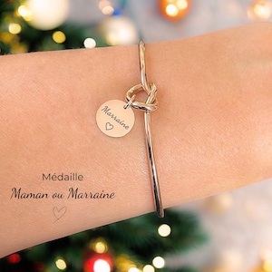 Medaille, Geschenk für Taufpatin oder Mutter, Armreif aus Edelstahl, personalisiertes Armband, Babygeschenk, Geschenk für die Mutter, Taufgeschenk, geknoteter Armreif