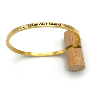 MAMIE on T'AIME Bracelet jonc FERMÉ, acier inoxydable hypoallergénique, cadeau original pour une mamie, cadeau mamie, bijou mamie Or