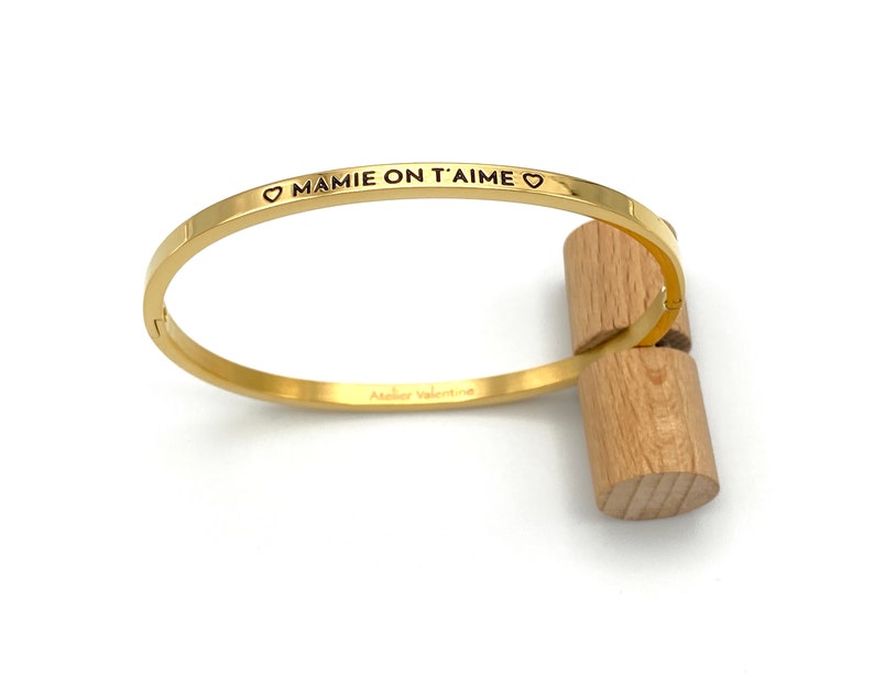 MAMIE on T'AIME Bracelet jonc FERMÉ, acier inoxydable hypoallergénique, cadeau original pour une mamie, cadeau mamie, bijou mamie Or