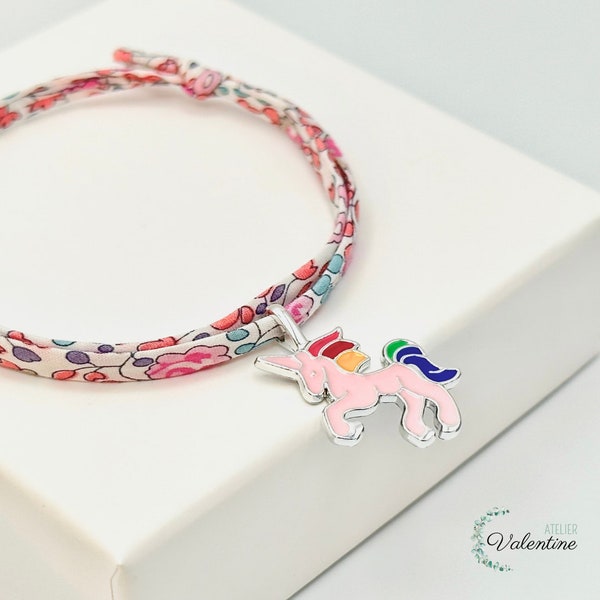 Bracelet Licorne, Cordon liberty, Bracelet pour petite fille, cordon liberty ajustable, Liberty licorne, bijoux Licorne, cadeau Licorne,