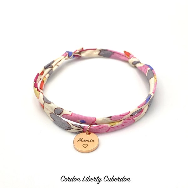 MAMIE, Cordon Liberty ajustable, cadeau mamie, bracelet personnalisé, cadeau original, future mamie, Fête des grands mères, MEDAILLE Or Rose