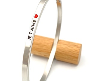 JE T'AIME (coeur rouge) - Bracelet jonc, cadeau original, st Valentin , cadeau FEMME, bracelet message