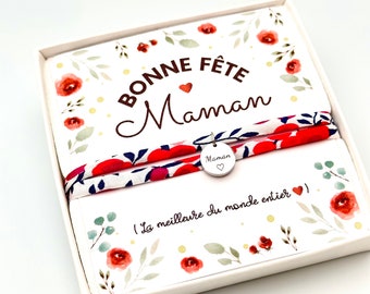 Coffret Bonne fête MAMAN, Cordon Liberty ajustable, cadeau maman, bracelet personnalisé,cadeau original, Fête des mères, cadeau personnalisé