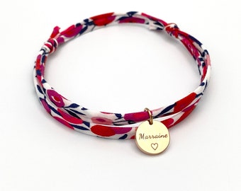 MARRAINE, Cordon Liberty ajustable, baptême, bracelet personnalisé, cadeau original, demande marraine, cadeau marraine, Cerise