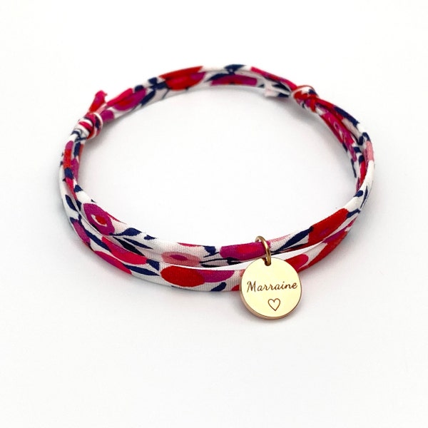 MARRAINE, Cordon Liberty ajustable, baptême, bracelet personnalisé, cadeau original, demande marraine, cadeau marraine, Cerise