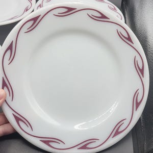 Set of 4 Vintage Corning Pyrex Double Tough Crimson School 9&quot; Plates 1950&#39;s