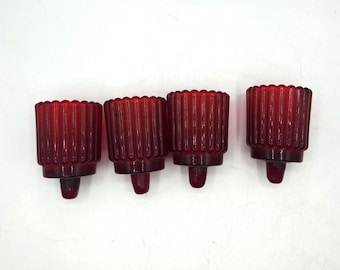 Ruby Red Glass Votive Peg Candle Holders Set of 4