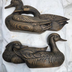 Two Vintage Duck Wall Hangings by Burwood Products Company Brown Plastic