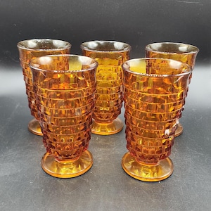 Vintage Set of 5 Whitehall Amber Ice Tea/Water Pedestal Goblet Glasses by COLONY