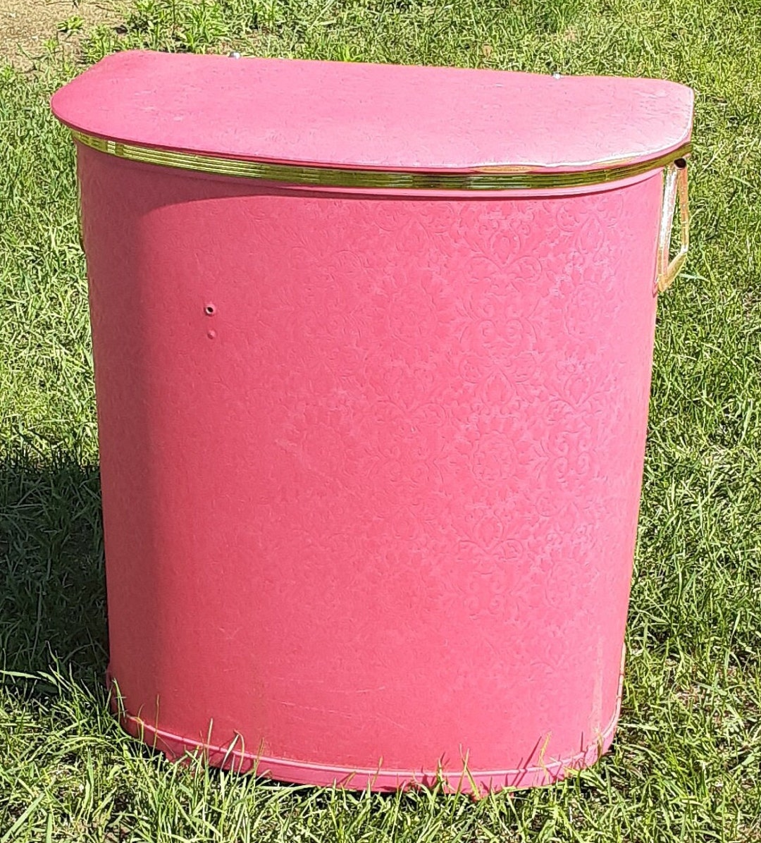 Vintage Retro Pink Clothes Hamper With Lucite Handles Etsy
