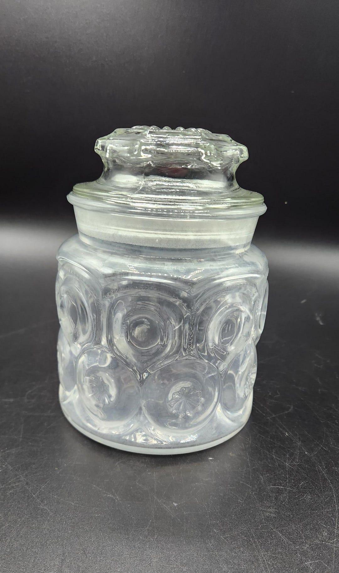 Vintage LE Smith Moon and Stars Clear Glass Canister Jar With Lid Small ...