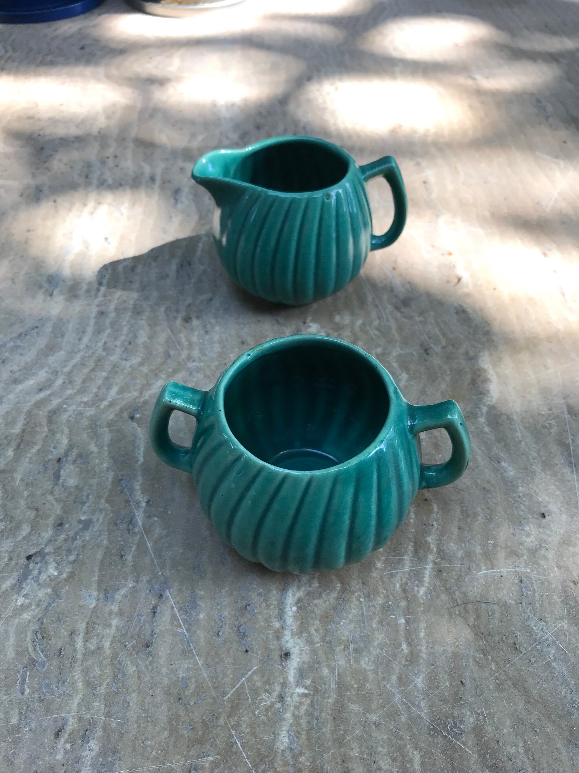 Vintage Green Sugar Bowl & Creamer Set Etsy