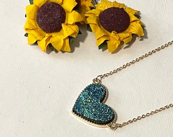 Heart Connector Drusy PG09D Druzy Petite One of a Kind Pieces Druzy Heart Pendant Gold Plated Pendant Natural