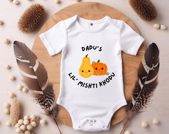 Body de bebé Lil' Mishti Khodu de Dadu / Regalo de bebé bengalí / Crecimiento de bebé bengalí personalizado / Lindo traje de bebé Desi - 4 colores