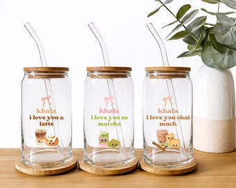 Khala Gift Glass Tumbler | I Love You So Matcha Latte Chai Much Cup | Aunty Gift | Muslim Bengali Gift | Eid Ramadan Present