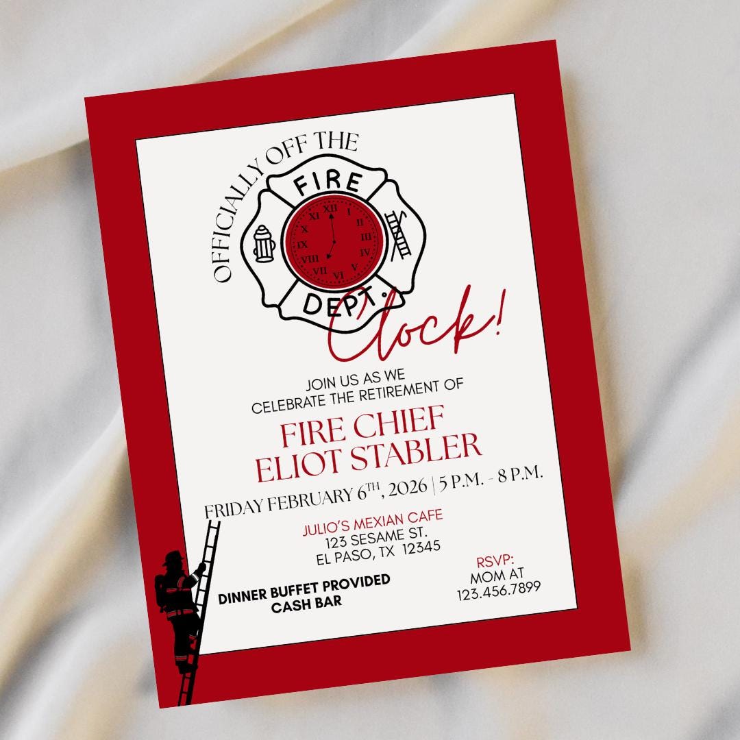 Custom Firefighter Retirement Invitation Graphic: off the Clock Theme ...