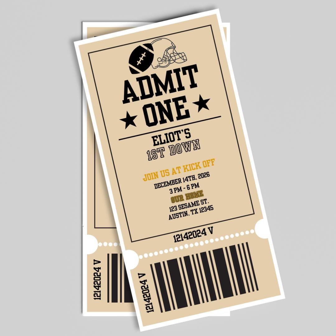 Custom Admit One Ticket Birthday Invitation Graphic: Football Theme - Etsy