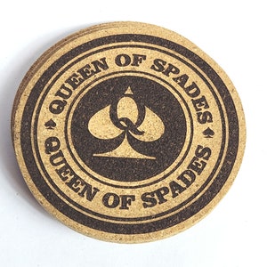 Queen of Spades Cork Coasters. QoS Party Favors. Queen of Spades Home Bar and Drinkware