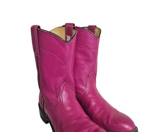 Justin L3055 Dam 7 B Rosa/Fuchsia Läder Rundtå Ropers Western Cowboy Stövlar