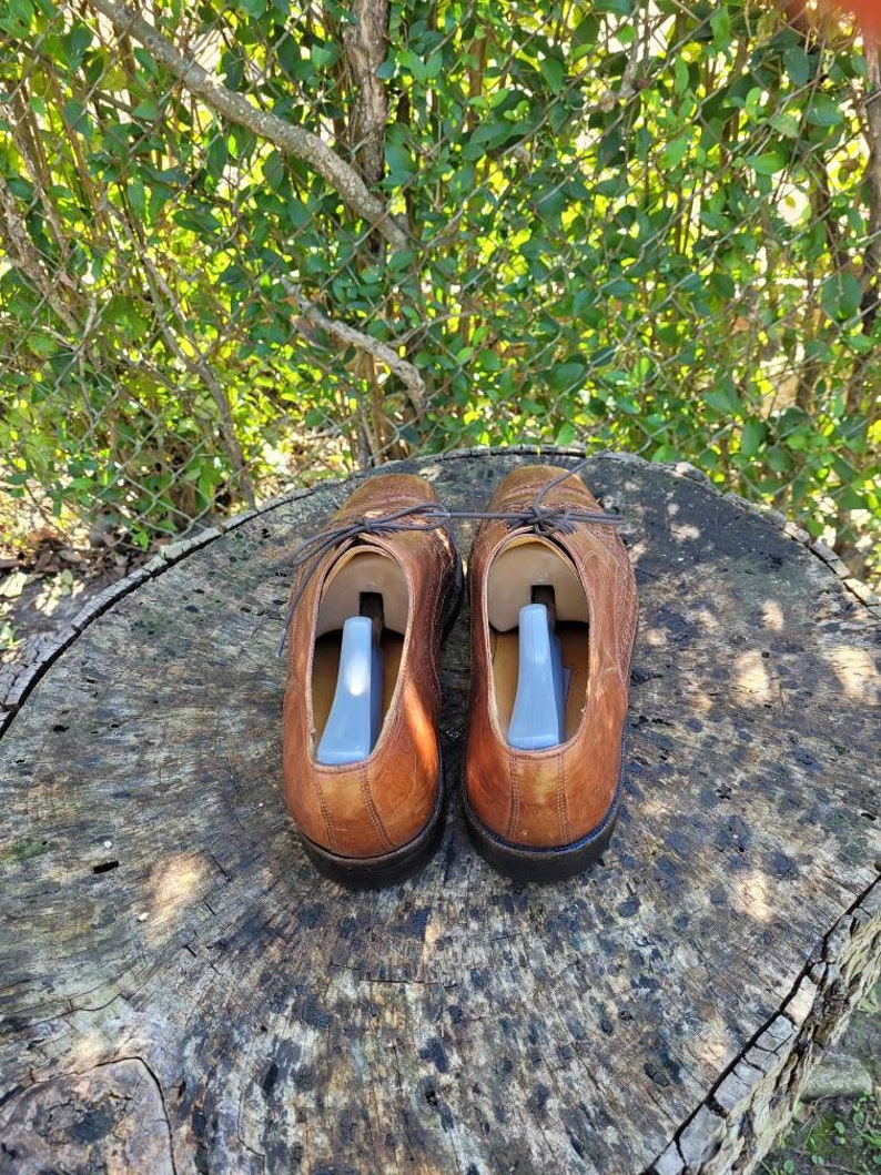 Men Vintage Leather Woven Detail Dress Shoes By Johnston and Murphy Size 9.5M/Men Designer Shoes/ Men Slip On Shoes image 4