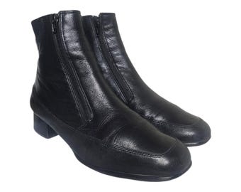 Botas de cano curto Ros Hommerson Rio em couro de bezerro preto com zíper duplo frontal, tamanho 12 M.