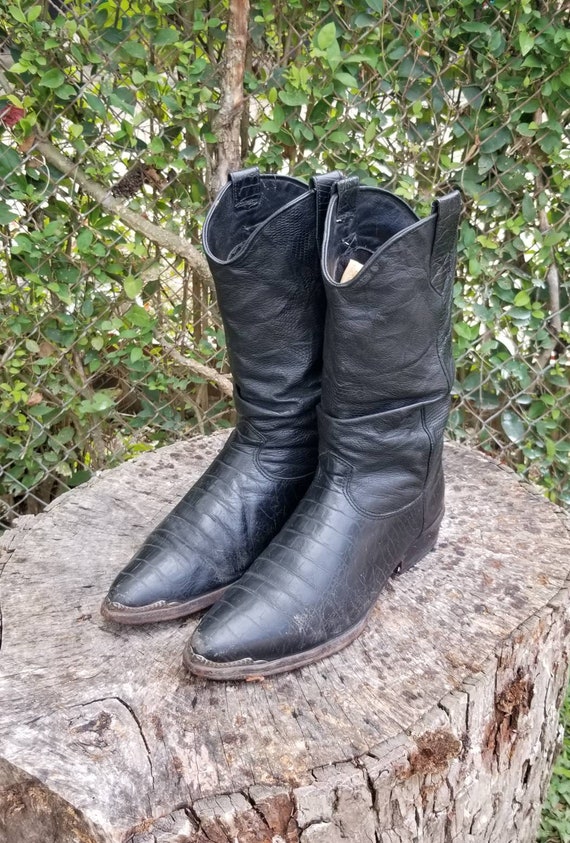 Zodiac Black Western Leather Boots Size 9/ Gator P