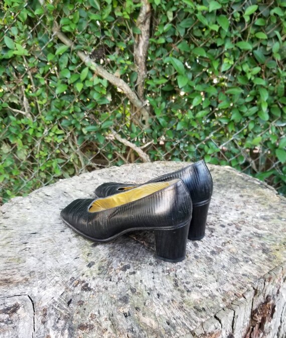 PANCALDI Italy Black Reptile Leather Classic Pumps ..… Gem