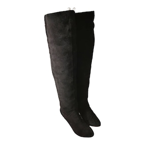 Vintage 80s Knee High Black Suede Boots Size 7/Pull On over The Knee Designer Boots